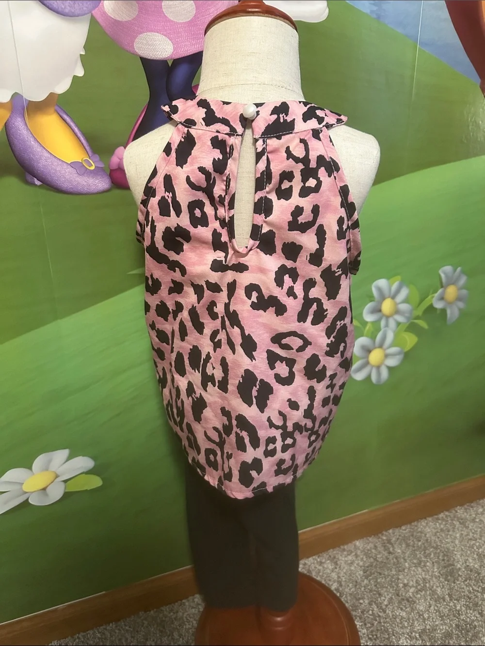 Pink Leopard Print Halter Top and Black leggings